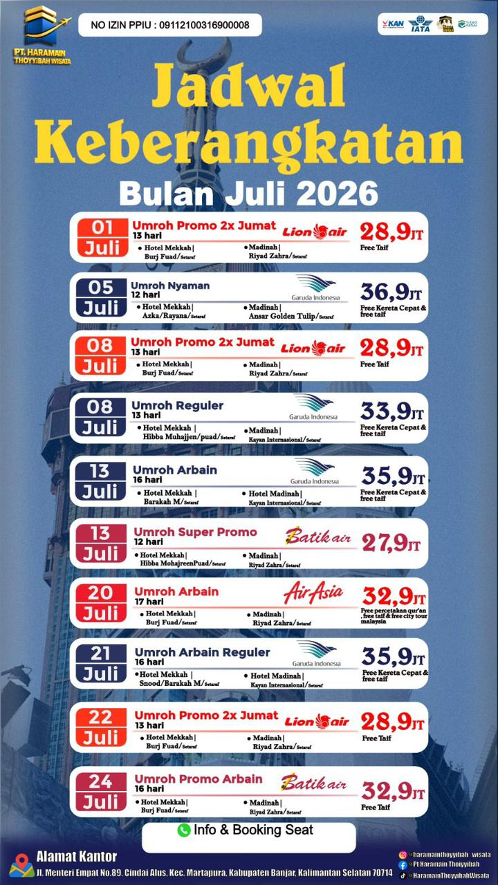Jadwal Keberangkatan Juli