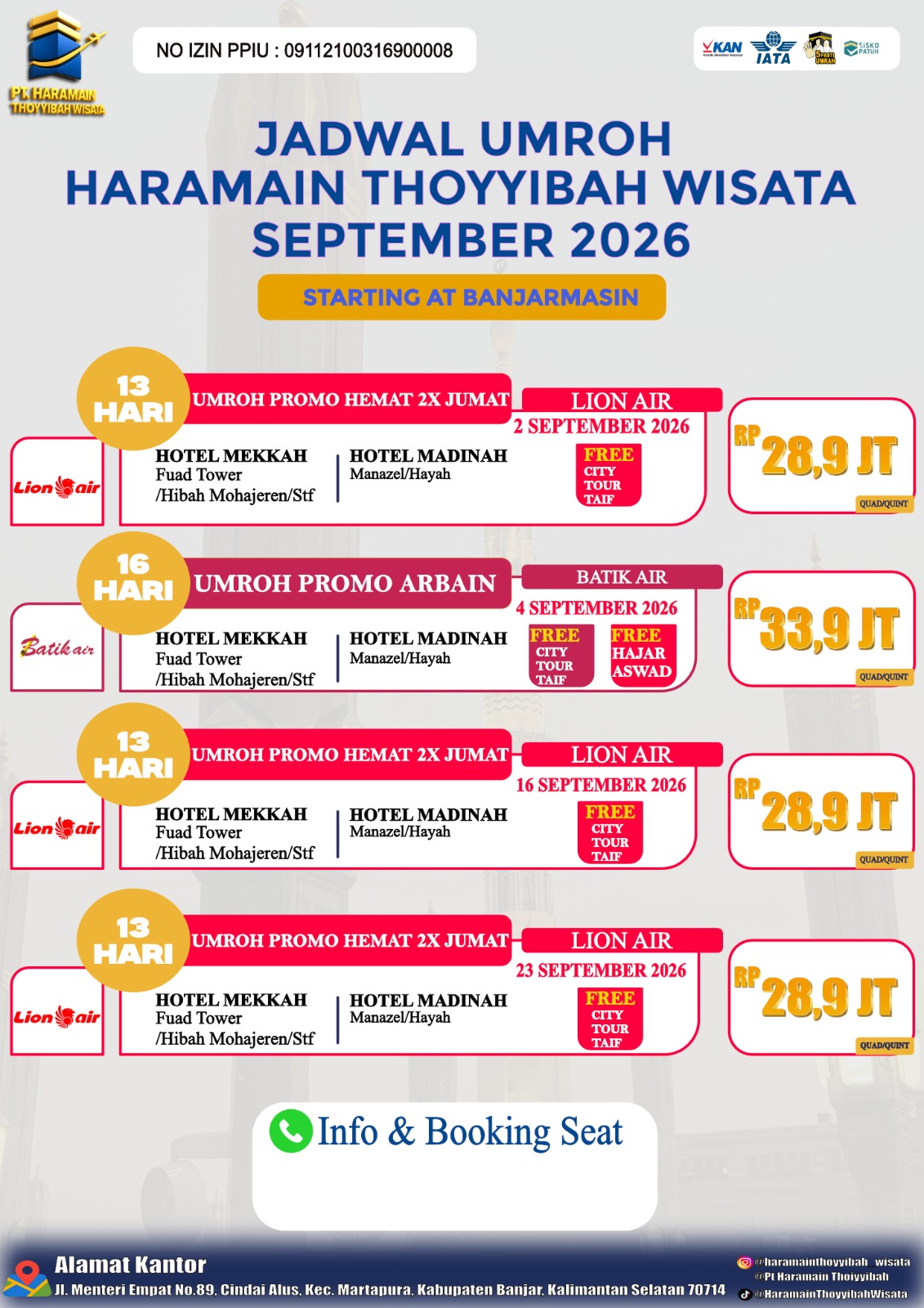 Jadwal September - Batik & Lion